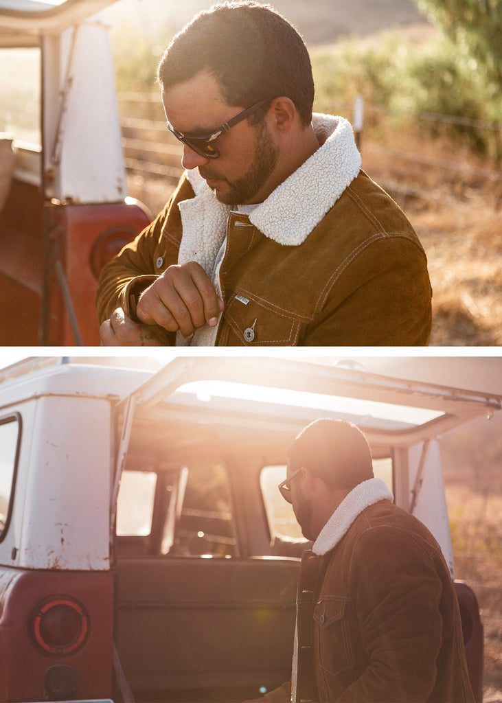 Iron and Resin Open Road Jacket - Cognac Cow Split Leather with Sherpa Fleece Product Details